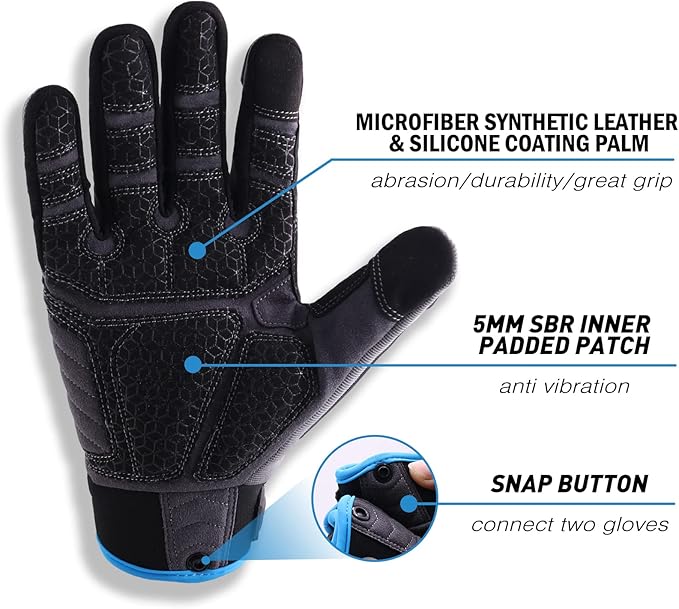 HANDLANDY HLDD Heavy Duty Work Gloves, TPR Protector Impact Gloves, Men Anti Vibration Mechanic Work Glove TouchScreen
