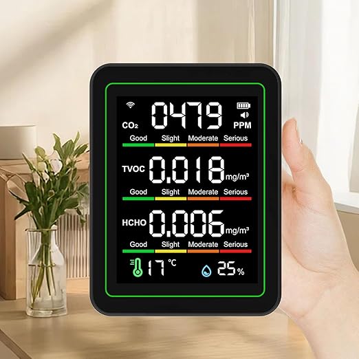 5 in 1 WiFi Air Quality Monitor, Portable Air Quality Tester, Smart Sensor with APP Remote Control & Color Screen, Ideal for CO2, HCHO, TVOC, Temperature & Humidity