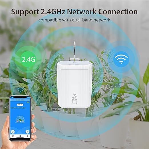 WIFI Automatic Plant Waterer, DIY Automatic Drip Irrigation Kit for 10 Potted Plants, Auto & Manual & Delay Watering Mode/Water Shortage Alert/Irrigation Records,Compatible w Alexa Tuya/Smart Life App