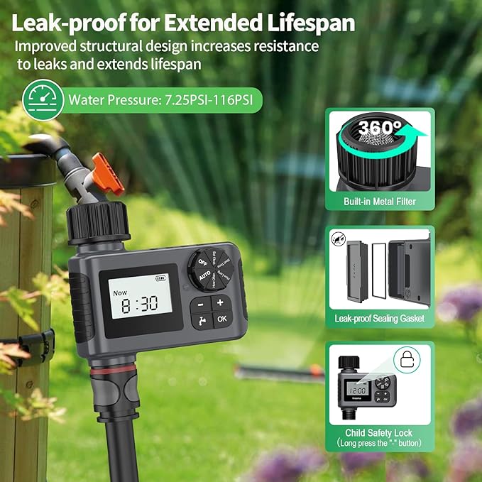 Insoma Water Timer for Garden Hose, Programmable Hose Timer with Rain Delay/Manual/Automatic Irrigation System for Lawn, Garden, Pool, IP55 Waterproof, 1 Outlet