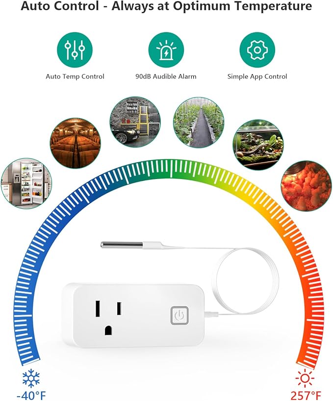 MOCREO Temperature Controller Reptile Thermostat Outlet, Bluetooth Temp Control Plug with Alarm for Terrarium Heat Mat Heating Pad, Greenhouse, Homebrew Fermenter, 100~240V 10A 1100W