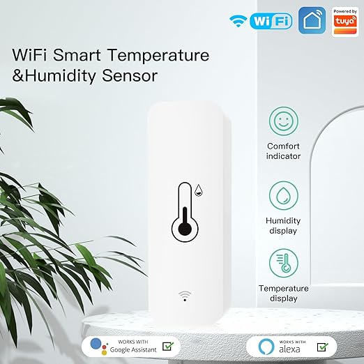 MOES WiFi Humidity Temperature Monitor Smart Hygrometer Thermometer for Remote Monitor and Alert, High Precision Indoor Thermometer with Tuya App, Compatible with Alexa & Google Assistant, 1 Pack