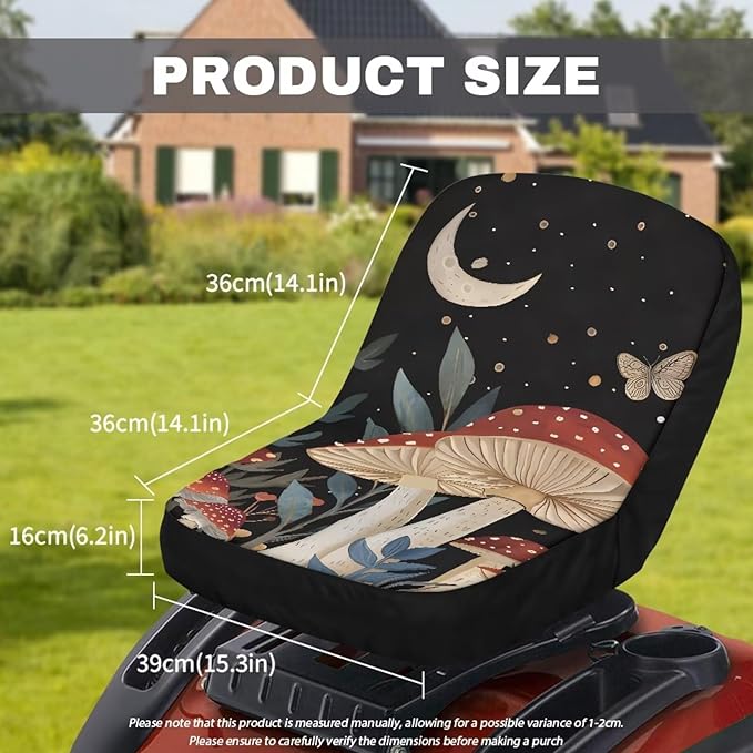 Riding Lawn Mower Seat Cover,Mushroom Moon Waterproof Wear-Resistant Cloth, Heavy Duty Tractor Seat Cover for Most Lawnmowers