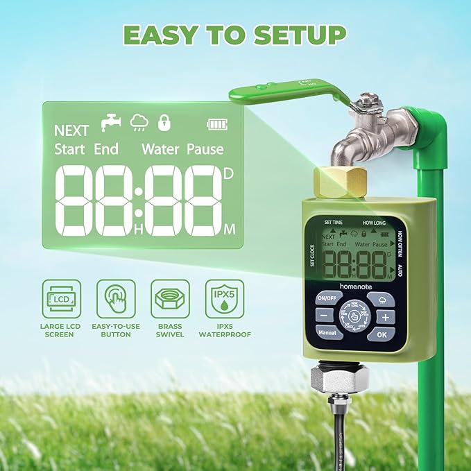 HOMENOTE Misting Cooling System with Timer, 26FT Misting Hose+7 Brass Nozzles+3/4" Brass Adapter+Water Timer with Mist Mode & Irrigation Mode, Outdoor Misters for Patio Cooling and Garden Watering