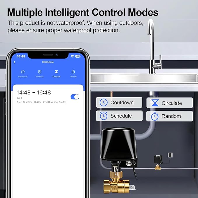 Owfeel WIFI & Bluetooth Smart Water Valve, DN20 Ball Brass Valve, WIFI Control Water Shutoff Valves Compatible With Alexa, Google and Application Program iOS/Android, Only 2.4GHZ WiFi(3/4")