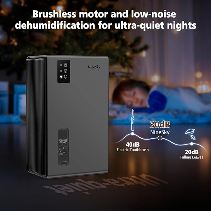 NineSky Dehumidifier, 1000 sq.ft Dehumidifiers for Home with 95oz Large Water Tank,Quiet Dehumidifier with 7-Color Ambient Light & Auto Shut Off, Dehumidifier for Basement, Bedroom, Bathroom (Grey)