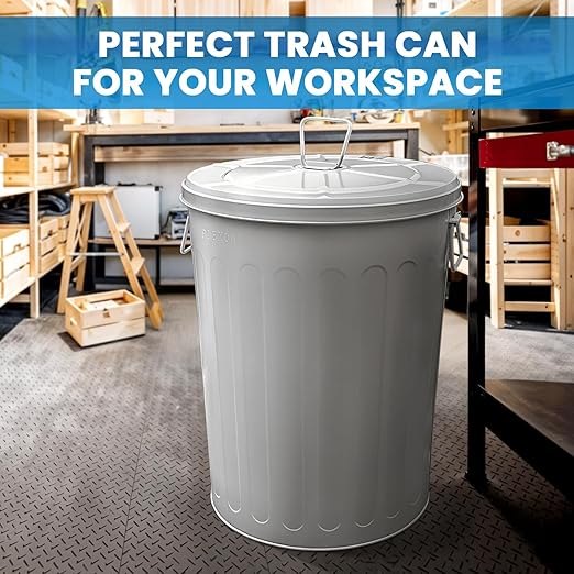 Plexon 20 Gallon Metal Trash Can with Lid Outdoor Large Trash Bin Steel Garbage Can for Garage Patio Farmhouse Bucket Bird Seed Storage Can Heavy Duty Round Container