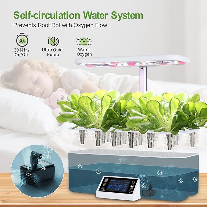 17-Pods Hydroponic Growing System with Dual Fans 24W Full-Spectrum Grow Light & Smart Control Panel for Indoor Gardening for Vegetables Herbs