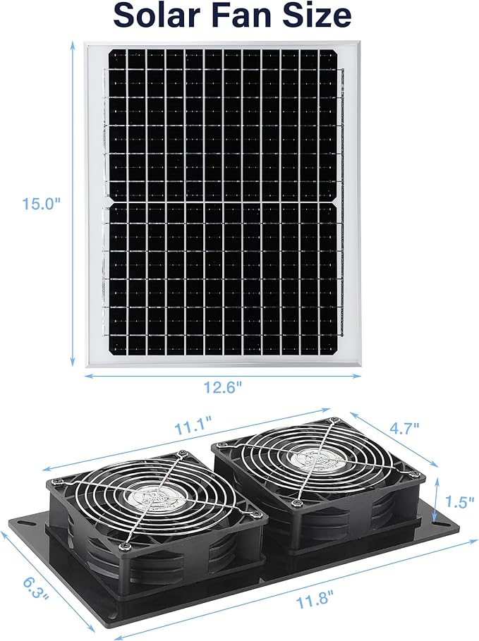 Fanspex Solar 2 Fan Kit, Waterproofed Solar Powered Fans for Outdoor Chicken Coop, Greenhouse & Shed Intake or Exhaust Air