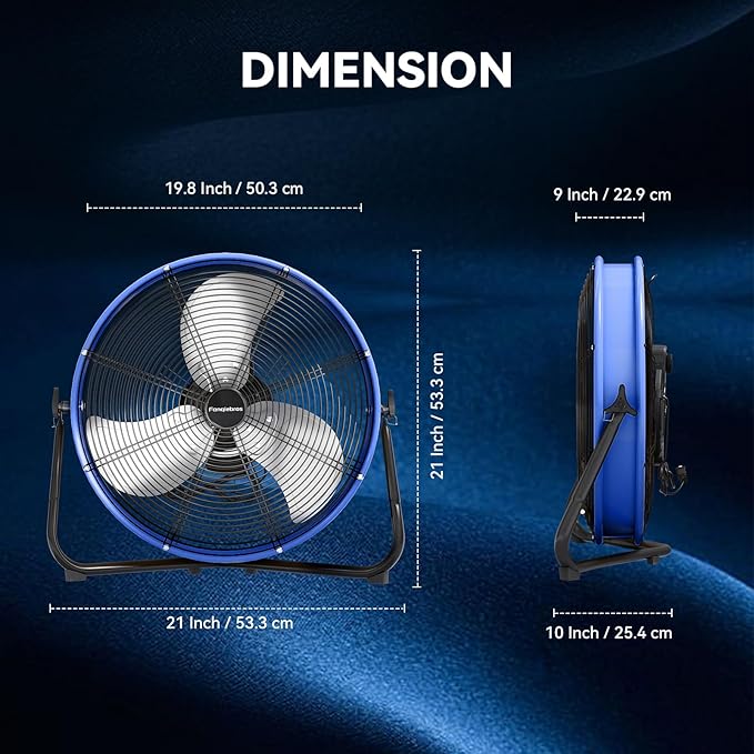 20" High Velocity Metal Floor Drum Fan, 4500 CFM Heavy Duty Industrial Shop Fan, 3 Speed, 360 Degree Tilt, Wall Mounted & Floor Design for Warehouse, Commercial, Barn, Garage - UL Safety Listed
