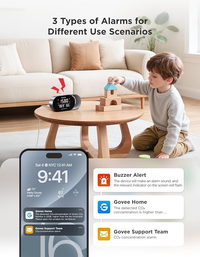 GoveeLife Smart Air Quality Monitor for Home, CO2 Detector for Health