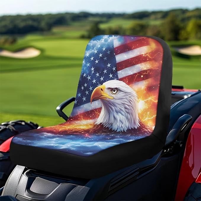 Eagle Fire and Flag Riding Lawn Mower Seat Cover for Tractor Accessories, Lawnmower Parts Compatible with Craftsman with Pockets, Lawn Tractor Seat Cover,Mower Seat Cushion