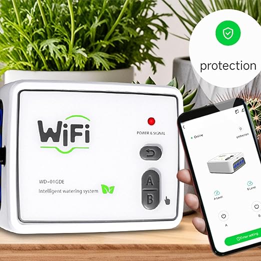 Qinlorgo Automatic WIFIs Drip Irrigation Kit for Home Potted Plants Remote App Control Dual Pump System 15 M Pipe Adjustable Drippers Timer Function Supports 20 Pots for Garden (US Plug)