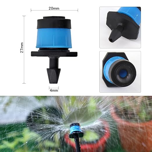 100pcs Drip Emitters Fan Shape Water Flow Adjustable for 1/4" Drip Irrigation Tubing, Micro Spray Emitters 360 Degaree Garden Irrigation Sprayer for Watering System Kit Parts