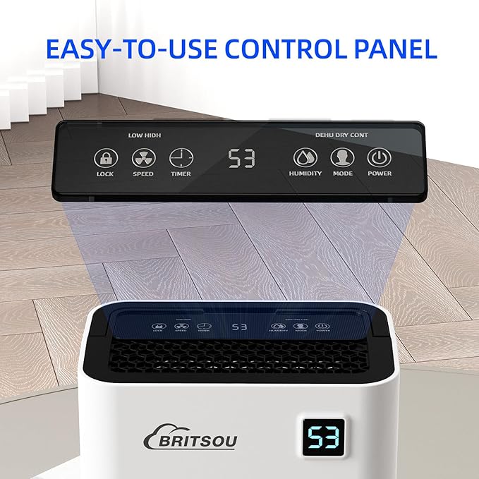 Britsou 50 Pints Dehumidifier for Basement with Drain Hose - Quiet Smart Operation with 3 Modes, 24HR Timer - Ideal for Home Bedroom, Bathroom, Small to Large Rooms