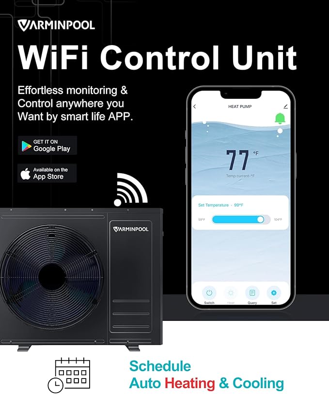 Smart Electric Pool Heater for Above and Inground Pools up to 9000 Gals, 35100BTU Pool Heat Pump with Cooling&Heating Mode, Control via WiFi, Titanium Heat Exchanger, 240V, V10