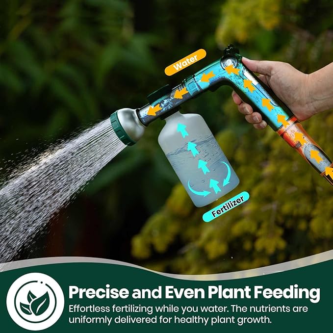 VENETIO 8-Dial Hose Attachment Spray Gun for Liquid Fertilizer/Chemicals | Precision Lawn & Garden Feeder for Uniform Fertilizing and Watering Plants | Hose-End Nozzle Sprayer with 34oz Bottle
