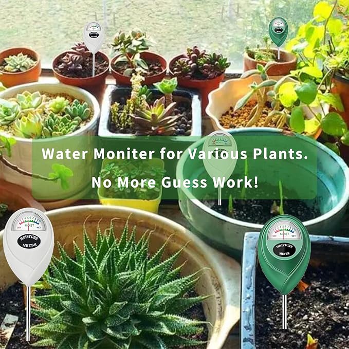 Censinda Soil Moisture Meter, 2 Pack Soil Moisture Monitor for House Plants, Soil Hygrometer Moisture Sensor for Indoor & Outdoor, Garden, Farm, Lawn Plant Care, No Battery Needed(Green + White)