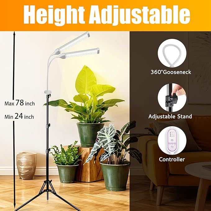 210 LED Grow Lights for Indoor Plants Full Spectrum, LED Plant Light with Stand, Adjustable Height, Plant Grow Lights with Auto 4/8/12/H Timer for Indoor Tall Plants.