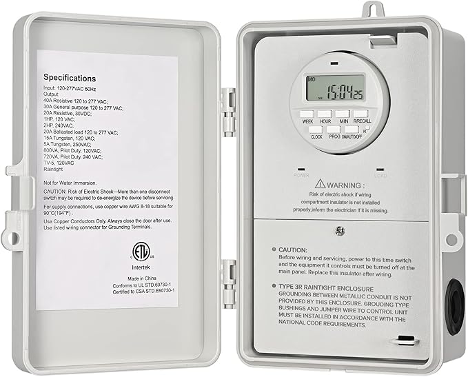 DEWENWILS Pool Pump Timer, Digital Timer Box, 2HP 40A 120-277 VAC, 7-Day 20 ON/Off Programmable Timer Switch for Water Heater, Pool Pump, SPA, Motor, ETL Listed