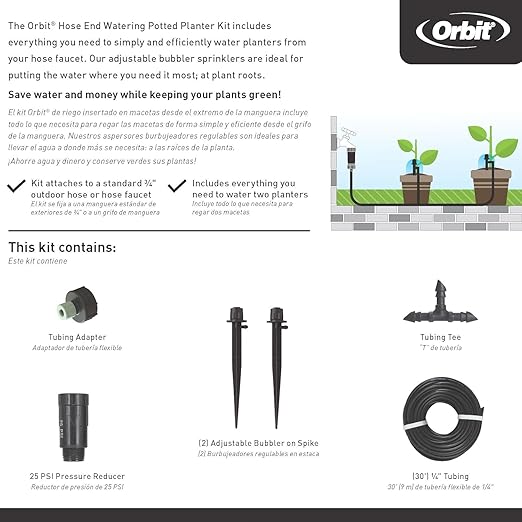 2-Pack Orbit 56309 Planter Drip Irrigation Kit - 30ft Complete Watering System with Adjustable Micro-Bubblers for Container Gardens