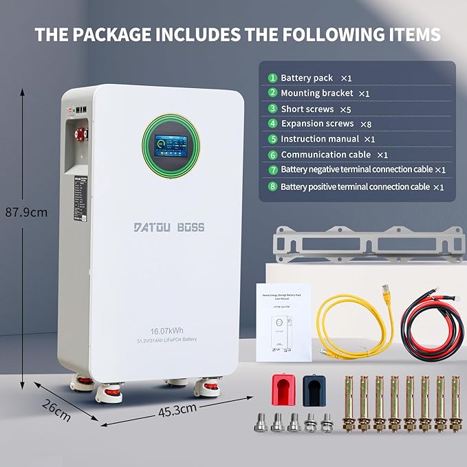 48V 314Ah LiFePO4 Battery, Powerwall Lithium Battery, 16.07kWh Deep Cycle Energy Storage with 210A Breaker, CAN & RS485, Floor/Wall Mount for Home Backup, Solar, RV, Off-Grid (48V 314A-Battery)
