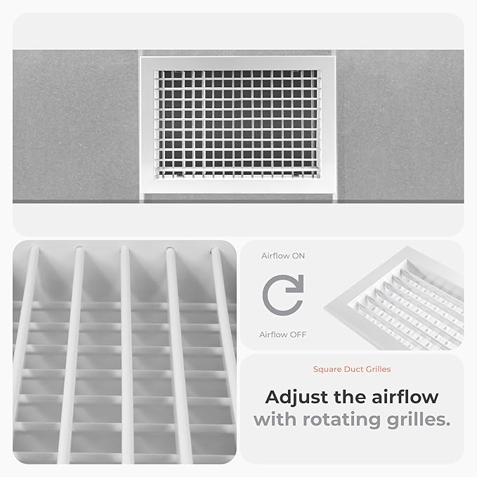 13" x 9" Aluminum Supply & Return Air Grille – Powder-Coated Wall Vent Register Cover with Adjustable Louvers – Flat Duct HVAC Ventilation System Exhaust & Intake Vent with Mounting Clips