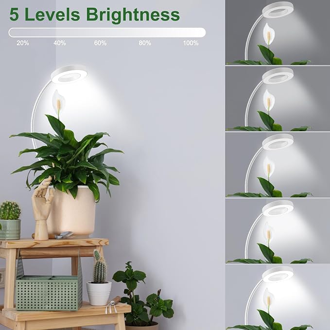 Wolezek 2 in 1 Grow Lights for Indoor Plants, 3 Colors Plant Lights for Indoor Growing with 360° Gooseneck, 48 LEDs Full Spectrum Plant Grow Lights Indoor, 6/12/16H Timer, 5 Brightness, White 2 Pack