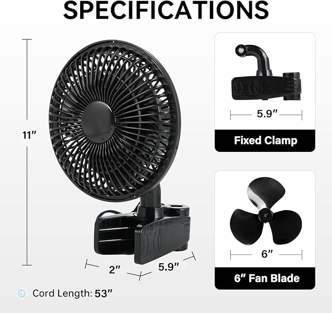 HealSmart Clip Fan - 6-Inch Grow Tent Fan, Wall Mount with Adjustable 90 Angles, 15W, 2-Speed Control - 2 Pack