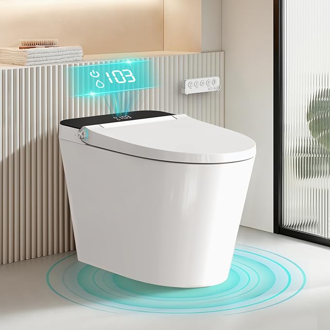 Smart Toilet with Bidet Built in Tank, Auto Open Close Lid, Heated Seat Foot Sensor, Rear & Feminine Wash Warm Water Air Dryer Self Cleaning, 12" Rough In, One-Piece Elongated (ZY695A)