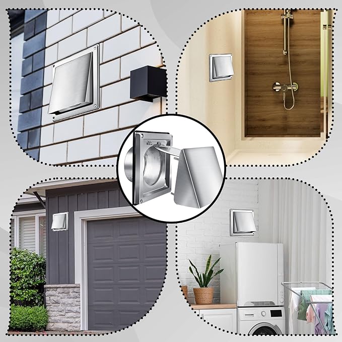 4 Inch Metal Dryer Vent Cover External Extractor Wall Vent Cushioned Stainless Steel Outdoor Dryer Vent Cover Outside Airflow Vent Replacement Hood