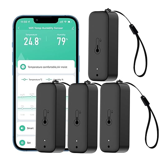 Wi-Fi Smart Thermometer Hygrometer: Wireless Temperature Humidity Sensor with App Alerts, Data Storage Export, Waterproof Remote Monitor for Cellar Greenhouse, Compatible with Alexa (4 Pack)
