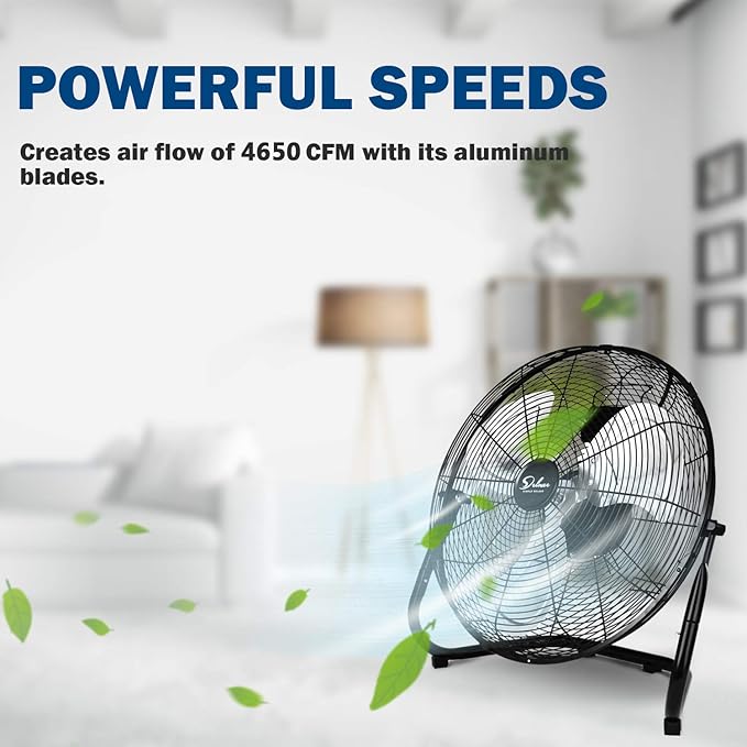 Simple Deluxe 20 Inch 3-Speed High Velocity Heavy Duty Metal Industrial Floor Fans, Black, 1 Pack
