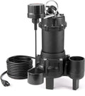 VEVOR Submersible Sewage Pump, 3/4 HP, 6000 GPH Cast Iron Sewage/Effluent Pump with Automatic Tethered Float Switch, 2-Inch NPT Discharge, 120V, 23 ft Max Lift, for Basement, Septic Tank, Residential