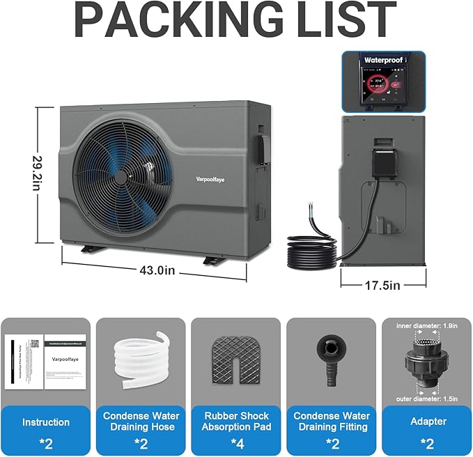 Inverter 120000 BTU Electric Pool Heat Pump for Inground Pool Heater Above Ground 220V 33000 Gallon Heating or Cooling WiFi Control Schedule