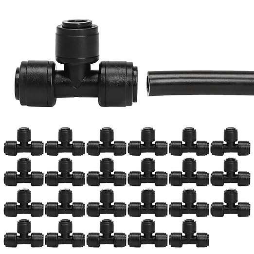 Bonviee 1/4 Inch Push-to-Connect Tee Connectors, 24 Pack Drip Irrigation Fittings for Drip Irrigation System, Durable & Easy to Install for Lawn, Raised Bed Gardens, Greenhouse