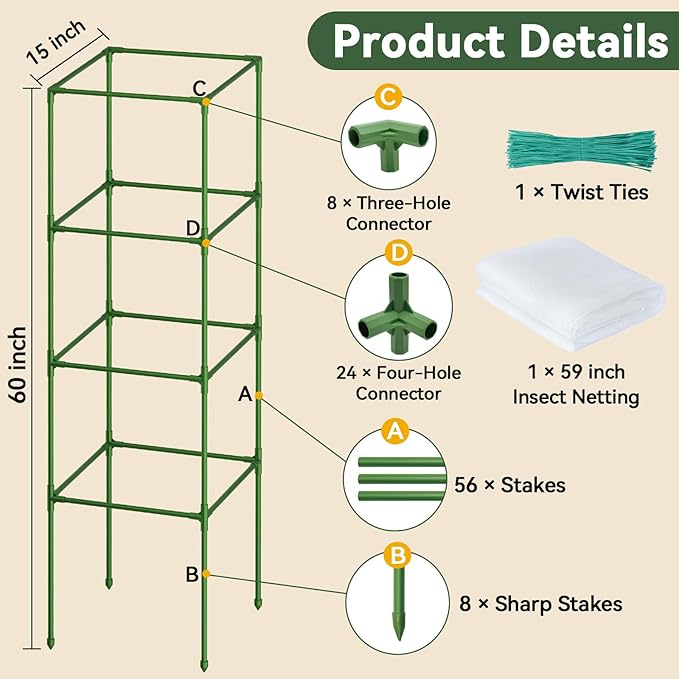 Halatool 2 Pack 60in Square Tomato Cages for Garden, Heavy Duty Adjustable Metal Tomato Trellis for Climbing Plants – Green Plant Support Stakes for Vegetables Flowers Fruits & Raised Bed Outdoor