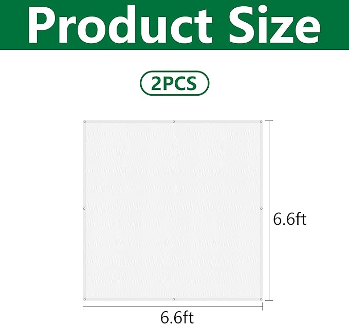 2 Pack 6.6 x 6.6 Ft Plant Shade Nylon Cloth, White Plant Sun Protection Net with Reinforced Grommets, Garden Sunshade Cover Cloth for Protecting Plants from Direct Sunlight