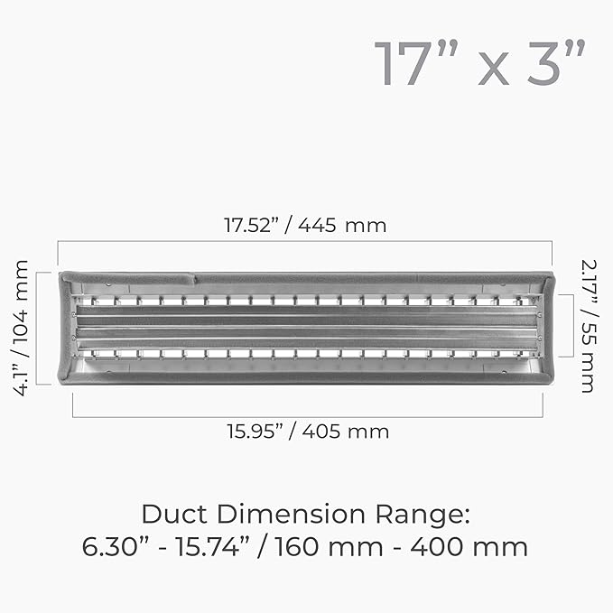 17" x 3" Aluminum Supply/Exhaust Grille for a Round Spiral Duct - Heavy Duty Grill Cover with Adjustable Louver Blades - HVAC Air Return Ventilation Register for Home, Office, Bathroom