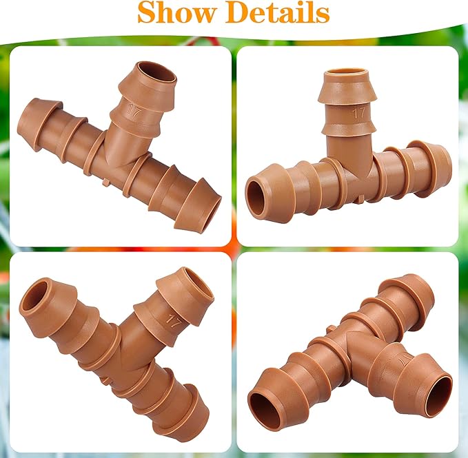 20 Pieces Drip Irrigation Fittings Tee Connectors for 1/2" Tubing, Barbed T 3 Way Connectors for 1/2 Inch Irrigation Tubing(0.600" ID), Drip Line Tees for Drip Sprinkler Garden Lawn Systems