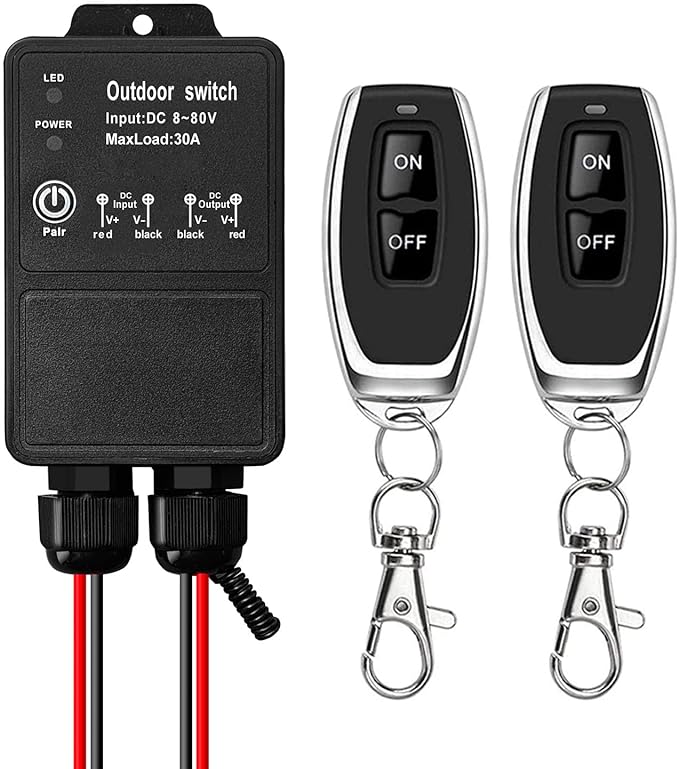 DieseRC Waterproof Wireless Remote Control DC 8V-80V 30A Radio Control Switch Outdoor Remote Switch for Wet Location Outdoor Yard Light Water Pump Farm Irrigation Roof Garden Fan Lamp Garage Warehouse