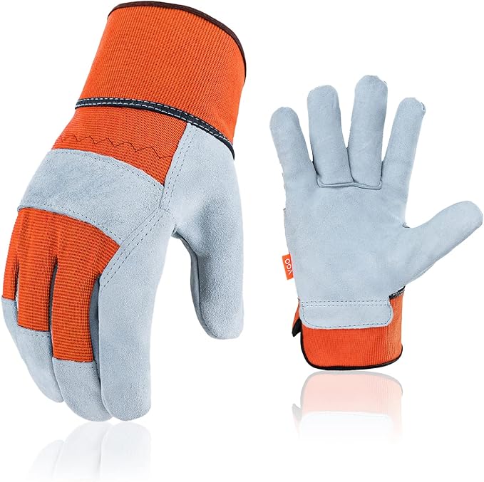 Vgo... 1-Pair Safety Leather Work Gloves - Men's Gardening & Rigger Gloves (Size M, Orange, CB3501)