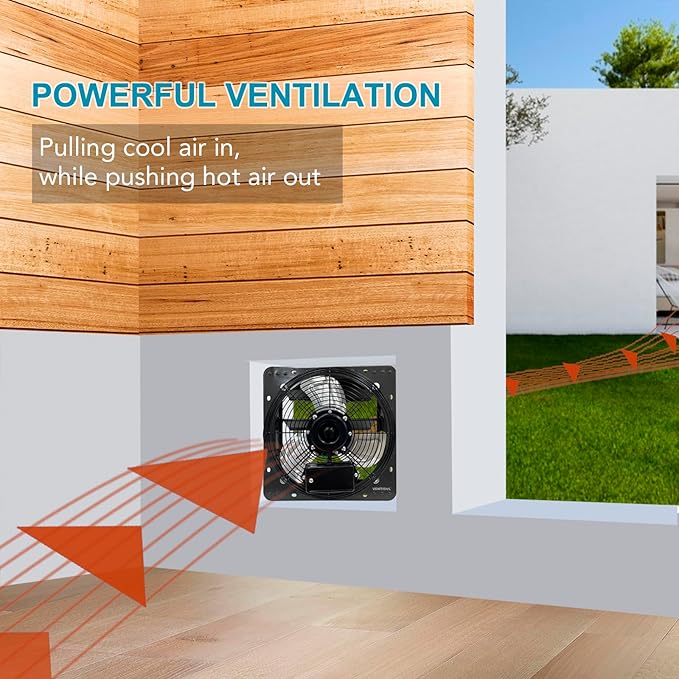 VENTISOL 12 Inch Shutter Exhaust Fan With Variable Speed Controller,1450CFM Wall Mounted Ventilation Fan, Vent Fan For Greenhouses,Shop,Home Attic,Garage Ventilation,Black