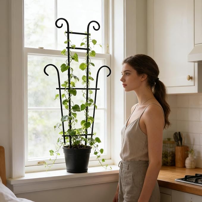 Plant Stakes - Adjustable Metal Trellis, Garden Plant Support, Vertical Stem Holder | Rust-Proof Monstera Ivy Cucumber Bean Flower Pot Trellis for Indoor Outdoor Planter Vegetable Fruit Gardening