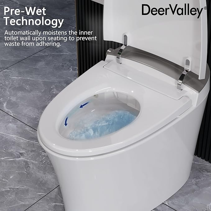 DeerValley Smart Toilet with Built-in Heated Seat, Powerful Auto Flushing and Auto Open/Close Lid, 1.28 GPF & MaP 1000g, Adjustable Seat Temp, Night Light, DV-1S0150-V3