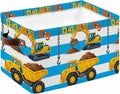 Blue Striped Yellow Truck Storage Bins Cubes Waterproof Cloth Storage Basket, Farmhouse Stripes Modern Art Foldable Storage Bags for Shelf Closet Clothes Organizers with Handles 15x11x9.5 in 1PCS