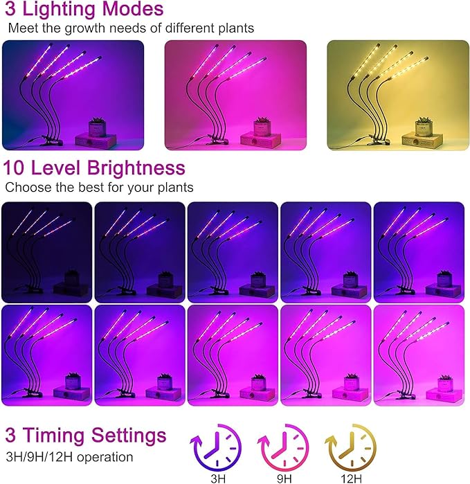 LEOTER Grow Lights for Indoor Plants - 84 LED Full Spectrum Clip Plant Growing Light (4 Heads 2 Pack)