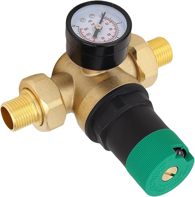 Water Pressure Regulator Valve Brass Heavy Duty with 0 60Mpa Meter Adjustable Water Pressure Reducer for Purifier Heater Faucet Solar System Gas Tankless Water Heaters (1/2 inch (DN15))