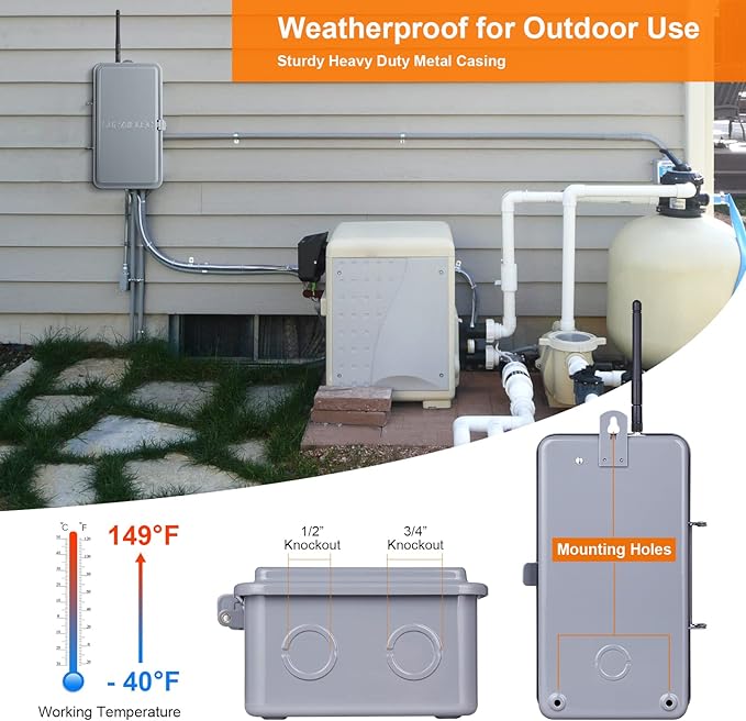 SURAIELEC Pool Timer, WiFi Smart Pool Pump Timer, 120, 240, 277 VAC, 40 AMP, Outdoor Indoor Heavy Duty Metal Casing Pools Control, Wireless Electric Switch Box for Pump, Water Heater, Spa, Light
