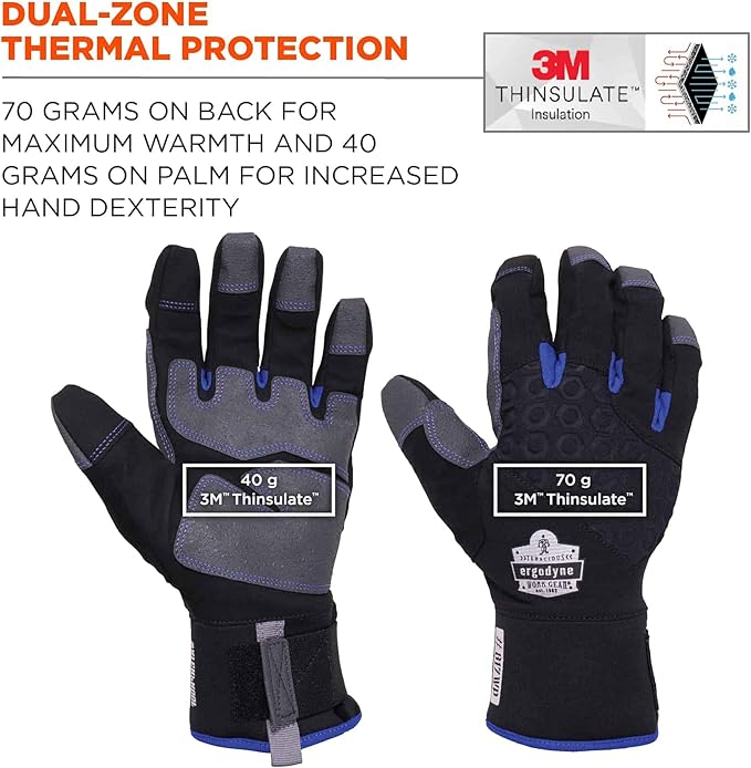 Ergodyne ProFlex 817WP Waterproof Work Gloves, Thermal Insulated, Touchscreen, Reinforced Palms Black, Medium
